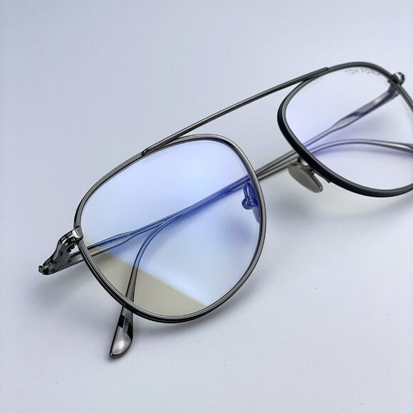 NEW Tom Ford FT5691-B 012 Dark Ruthenium Blue Block Unisex Pilot Eyeglasses - Picture 7 of 11